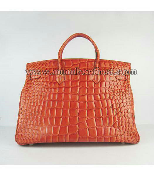 Hermes Birkin 40CM Handbag Orange Big Croc Veins Leather Silver Metal-2