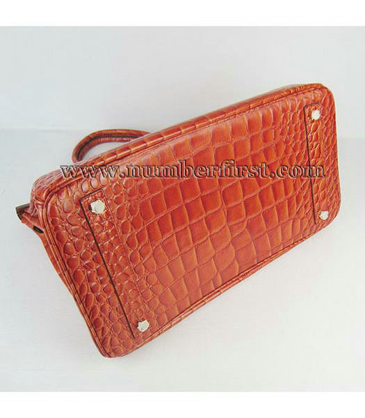 Hermes Birkin 40CM Handbag Orange Big Croc Veins Leather Silver Metal-4