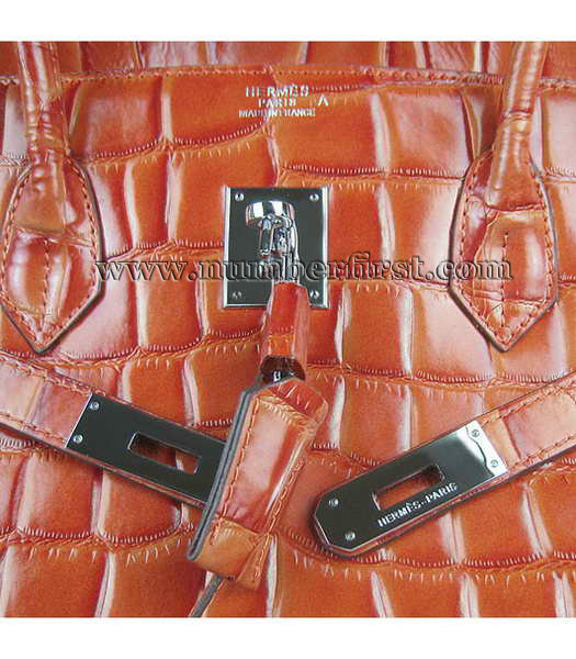 Hermes Birkin 40CM Handbag Orange Big Croc Veins Leather Silver Metal-6