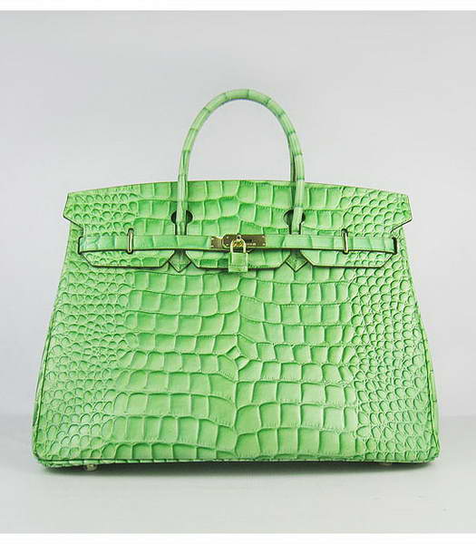 Hermes Birkin 40cm Light Green Big Croc Leather Bag Golden Metal