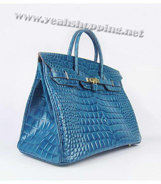 Hermes Birkin 40cm Middle Blue Big Croc Leather Bag Golden Metal-1