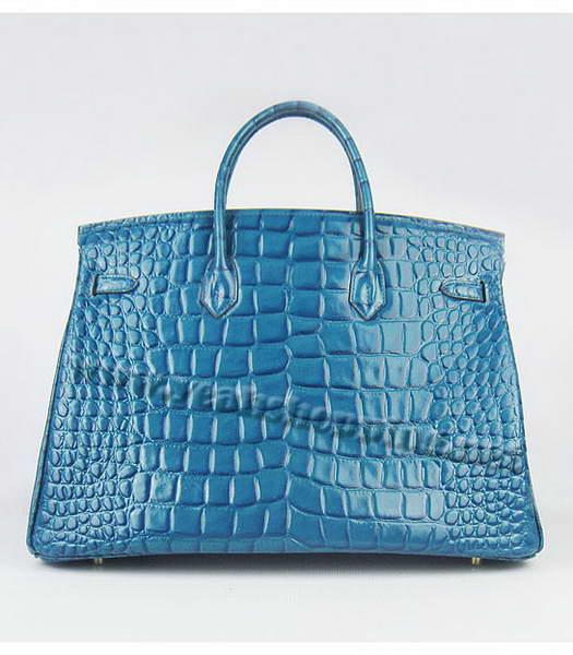 Hermes Birkin 40cm Middle Blue Big Croc Leather Bag Golden Metal-2