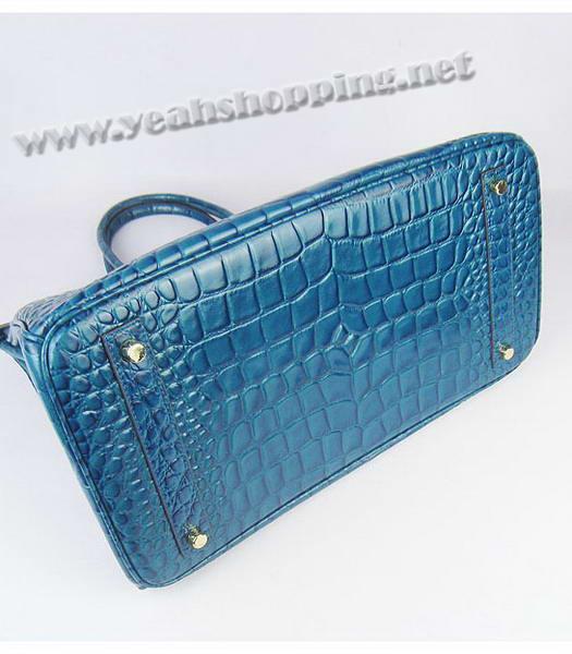 Hermes Birkin 40cm Middle Blue Big Croc Leather Bag Golden Metal-3