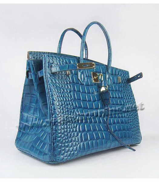 Hermes Birkin 40cm Middle Blue Big Croc Leather Bag Golden Metal-4