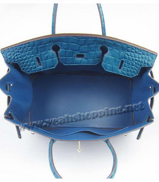Hermes Birkin 40cm Middle Blue Big Croc Leather Bag Golden Metal-5