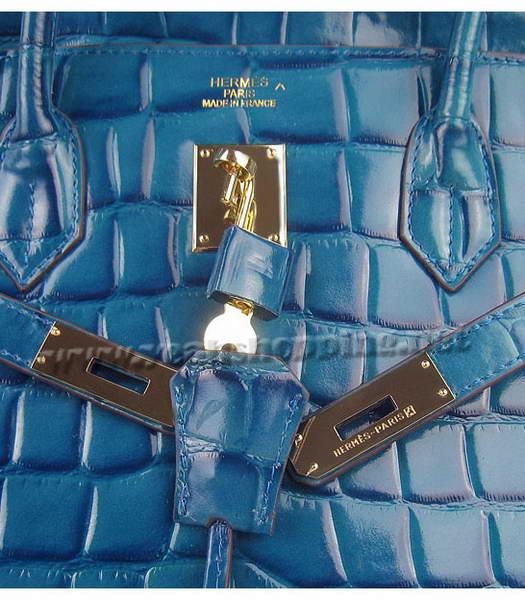 Hermes Birkin 40cm Middle Blue Big Croc Leather Bag Golden Metal-6