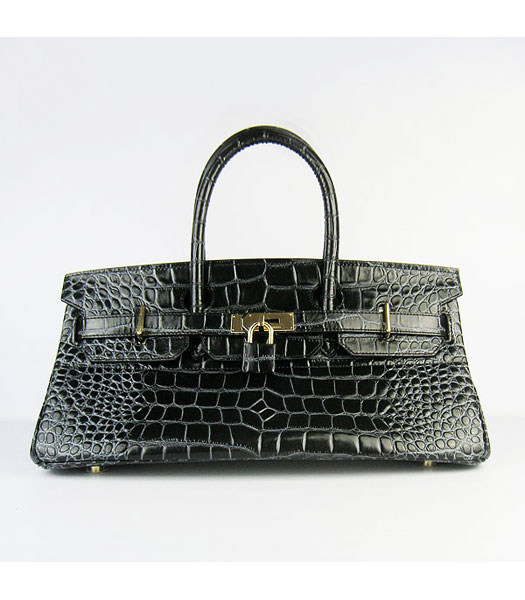 Hermes Birkin 42cm Black Croc Veins Leather Golden Metal