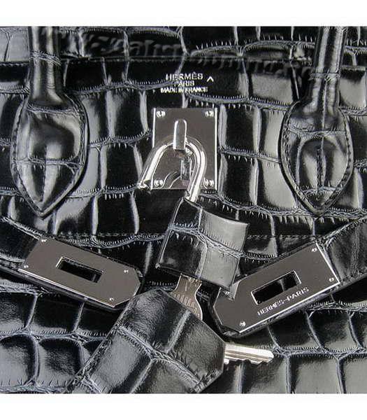 Hermes Birkin 42cm Black Croc Veins Leather Silver Metal-5