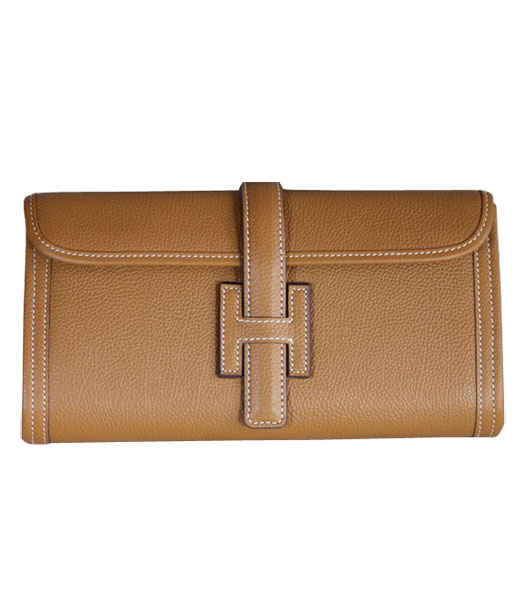 Hermes Bovine Jugular Veins Clutch Bag in Light Coffee Leather