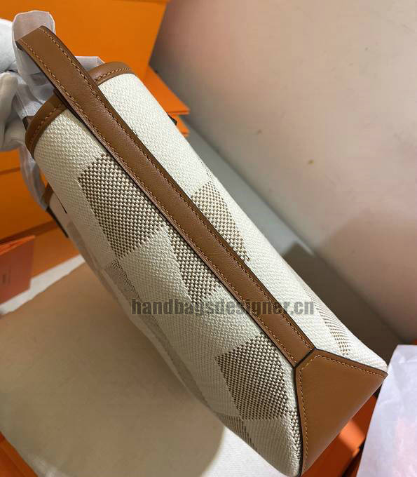 Hermes Cabas H En Biais Shoulder Bag Canvas With Brown Original Leather-2