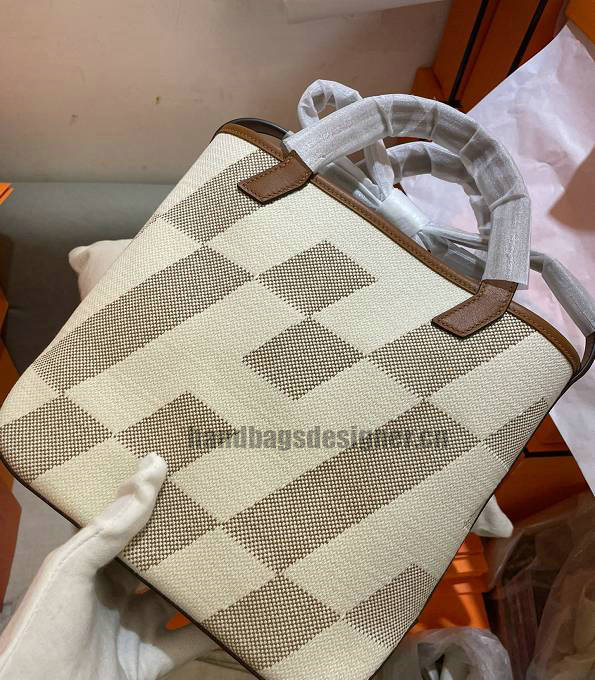 Hermes Cabas H En Biais Shoulder Bag Canvas With Brown Original Leather-3