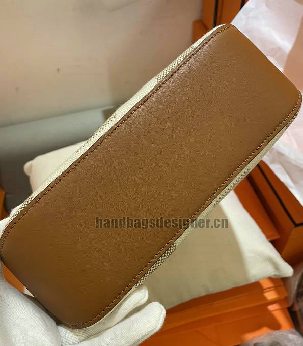 Hermes Cabas H En Biais Shoulder Bag Canvas With Brown Original Leather-4