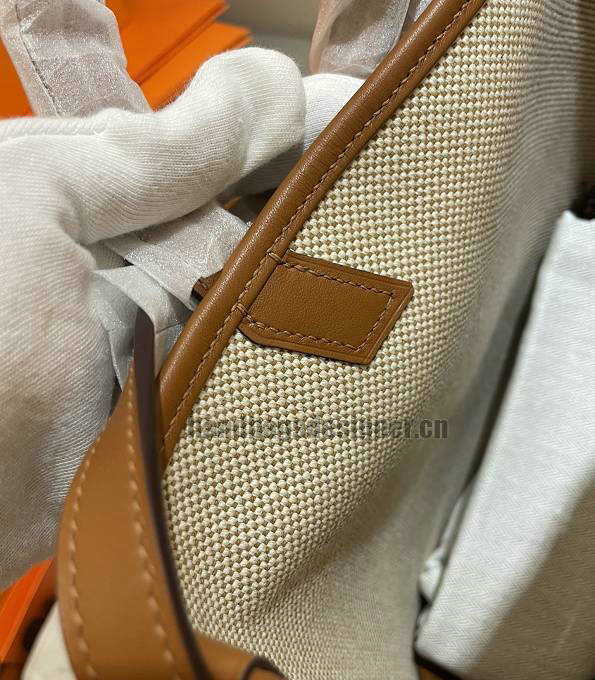 Hermes Cabas H En Biais Shoulder Bag Canvas With Brown Original Leather-6