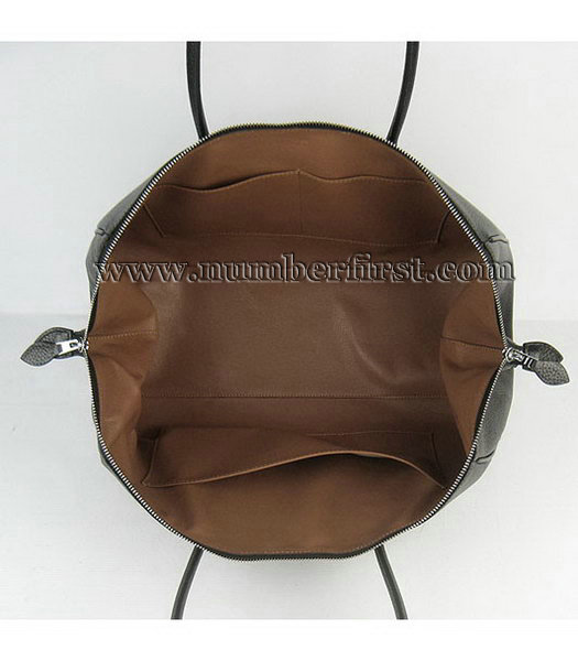 Hermes Calfskin Leather Double zipper Tote Bag Dark Coffee-6