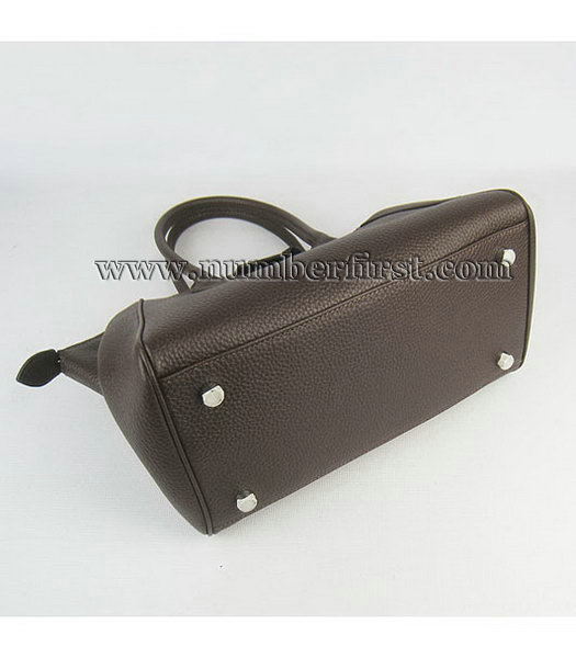 Hermes Calfskin Leather Double zipper Tote Bag Dark Coffee-3