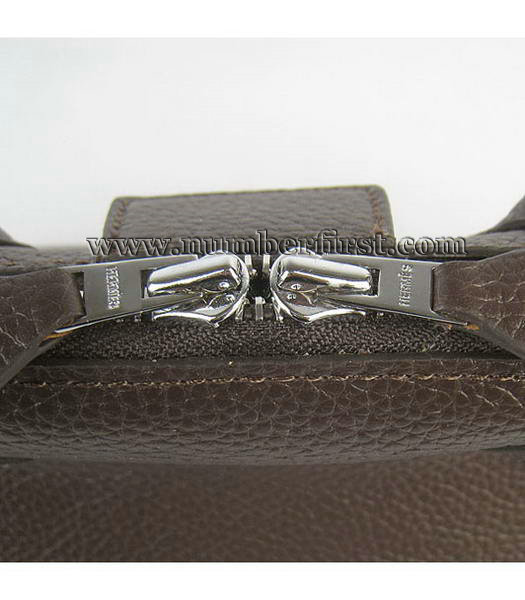 Hermes Calfskin Leather Double zipper Tote Bag Dark Coffee-4