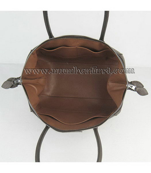 Hermes Calfskin Leather Double zipper Tote Bag Dark Coffee-5
