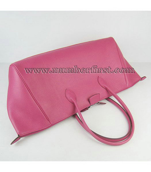 Hermes Calfskin Leather Double zipper Tote Bag Fuchsia-4