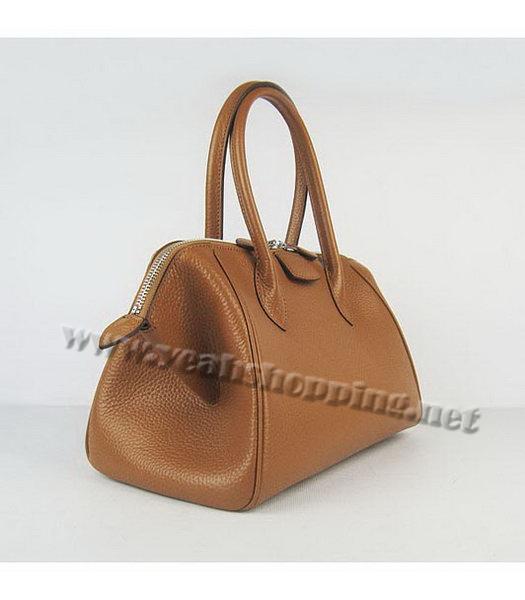 Hermes Calfskin Leather Double zipper Tote Bag Light Coffee-1