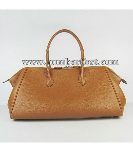 Hermes Calfskin Leather Double zipper Tote Bag Light Coffee-2