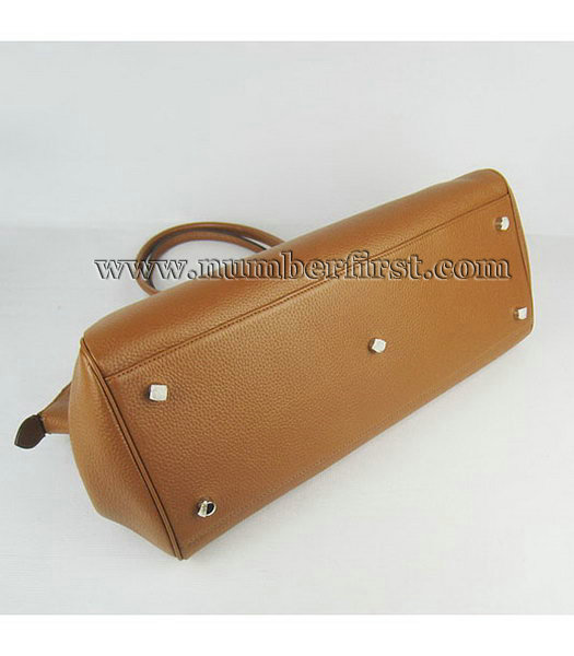 Hermes Calfskin Leather Double zipper Tote Bag Light Coffee-3