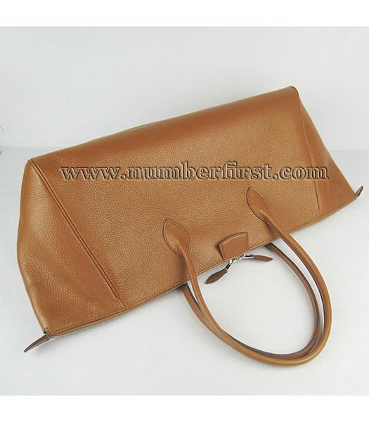 Hermes Calfskin Leather Double zipper Tote Bag Light Coffee-4