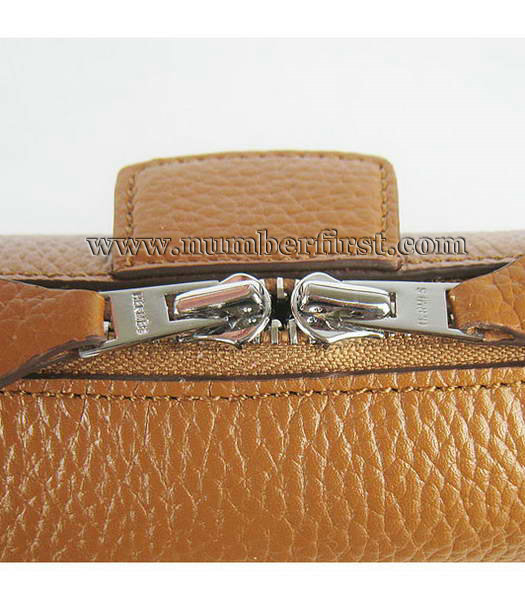 Hermes Calfskin Leather Double zipper Tote Bag Light Coffee-5