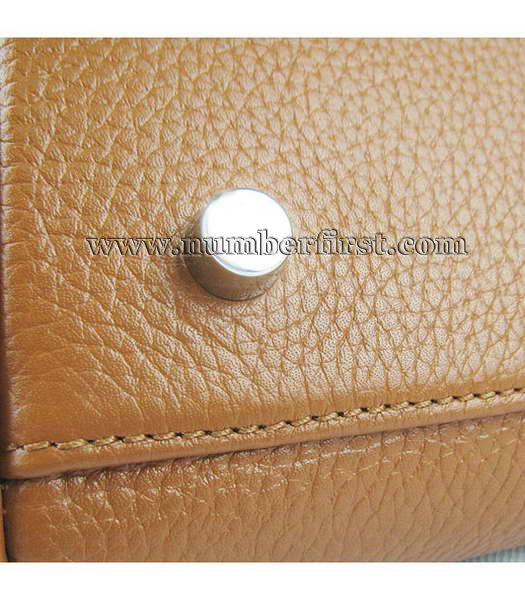 Hermes Calfskin Leather Double zipper Tote Bag Light Coffee-6