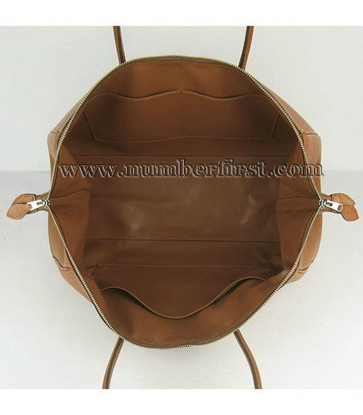 Hermes Calfskin Leather Double zipper Tote Bag Light Coffee-7