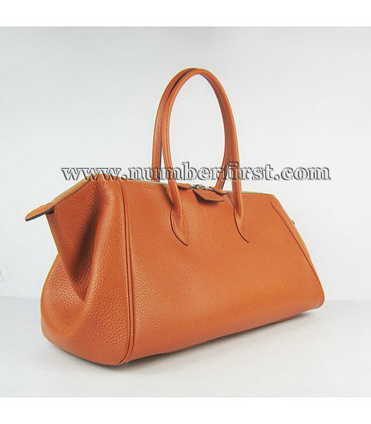 Hermes Calfskin Leather Double zipper Tote Bag Orange-1