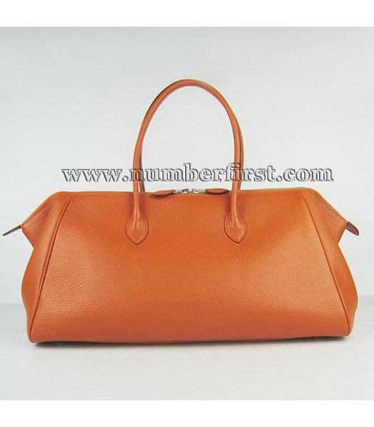 Hermes Calfskin Leather Double zipper Tote Bag Orange-2