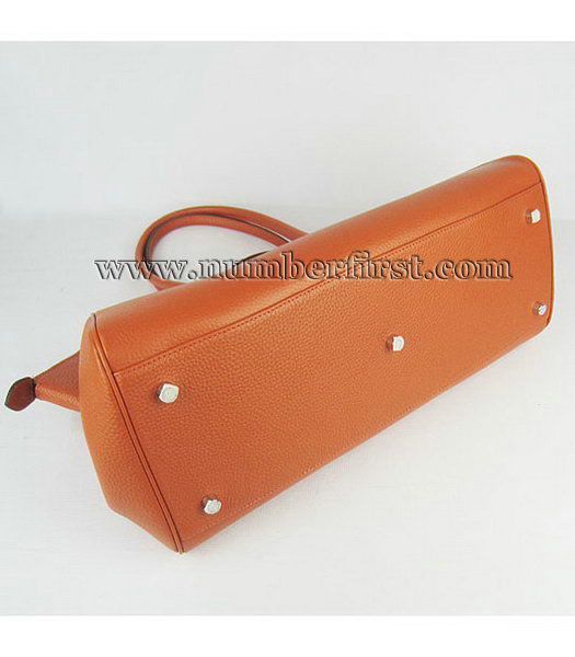 Hermes Calfskin Leather Double zipper Tote Bag Orange-3