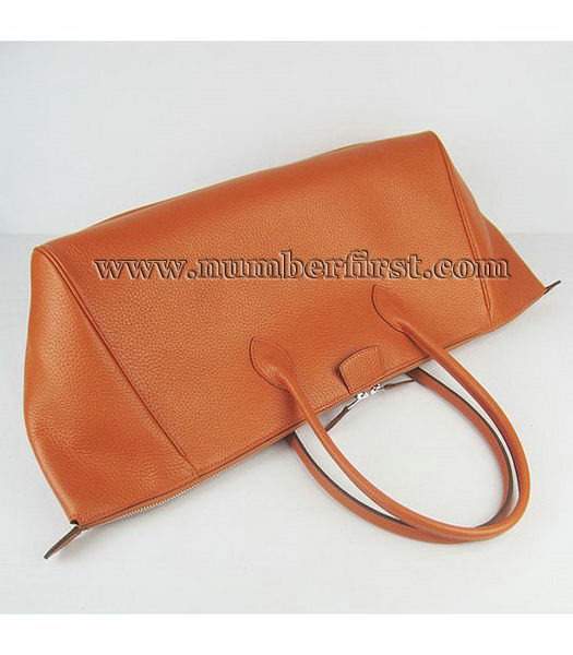 Hermes Calfskin Leather Double zipper Tote Bag Orange-4