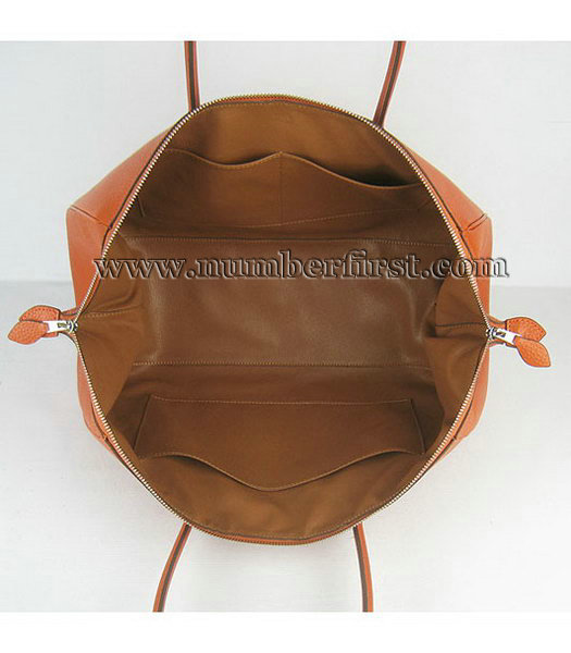Hermes Calfskin Leather Double zipper Tote Bag Orange-5