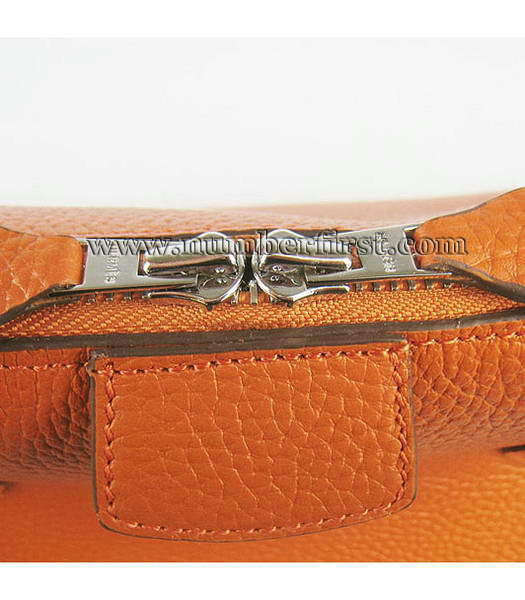 Hermes Calfskin Leather Double zipper Tote Bag Orange-6