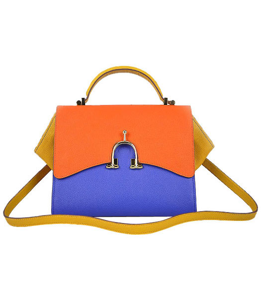 Hermes Calfskin Leather Mini Top Handle Bag Dark Blue/Orange/Yellow