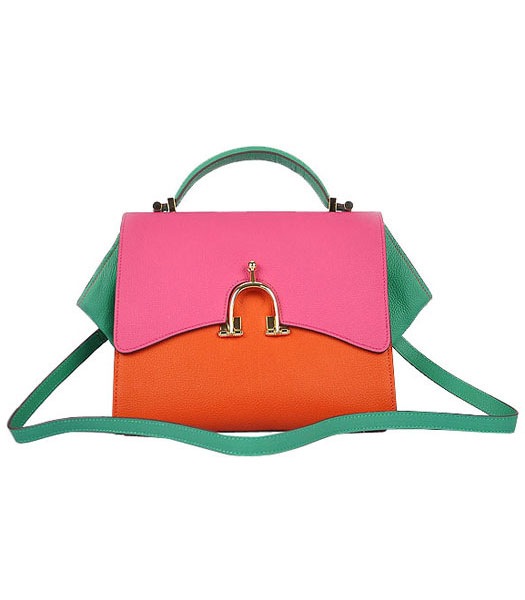 Hermes Calfskin Leather Mini Top Handle Bag Orange/Peach/Lake Green