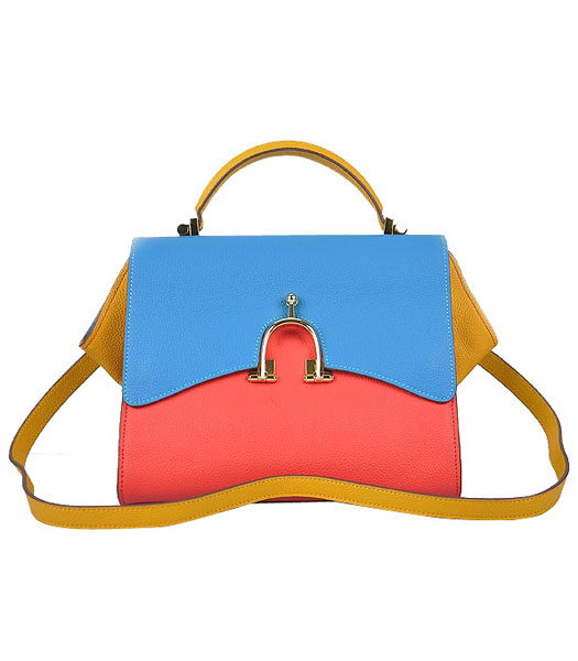 Hermes Calfskin Leather Mini Top Handle Bag Red/Middle Blue/Yellow
