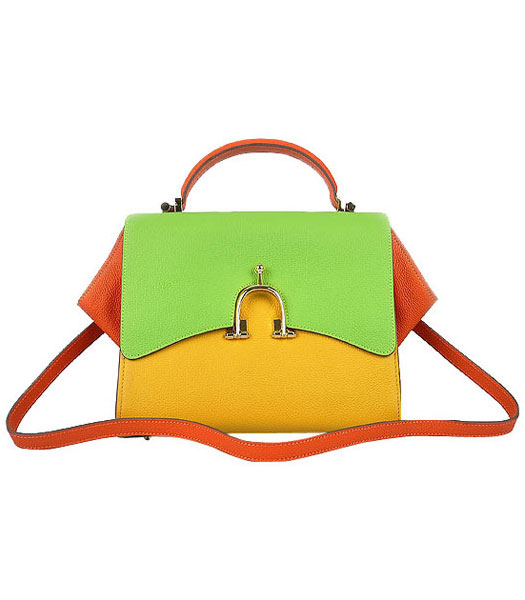Hermes Calfskin Leather Mini Top Handle Bag Yellow/Green/Orange