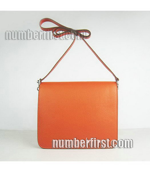 Hermes Calfskin Orange Leather Messenger Bag with Silver-2