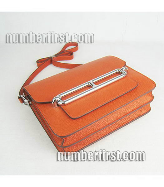 Hermes Calfskin Orange Leather Messenger Bag with Silver-3