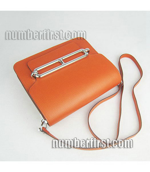 Hermes Calfskin Orange Leather Messenger Bag with Silver-4