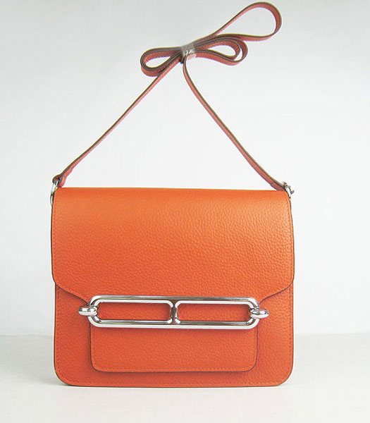 Hermes Calfskin Orange Leather Messenger Bag with Silver