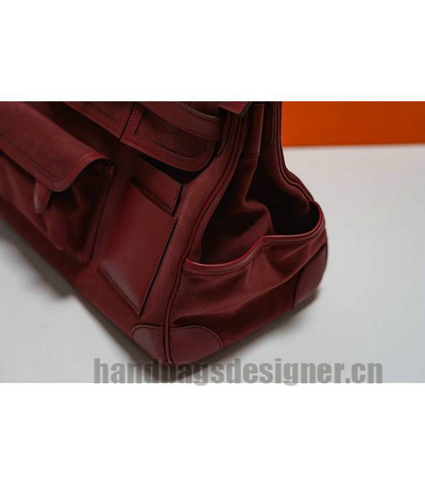 Hermes Cargo Birkin 35cm Bag Wine Red Canvas With Original Swift Calfskin Leather Silver Metal-7