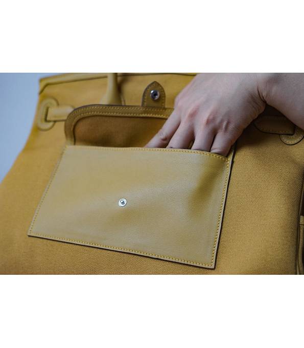 Hermes Cargo Birkin 35cm Bag Yellow Canvas With Original Swift Calfskin Leather Silver Metal-2