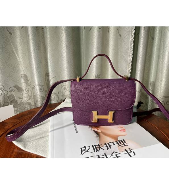Hermes Constance 14cm Micro Bag Anemone Purple Original Epsom Calfskin Leather Golden Metal