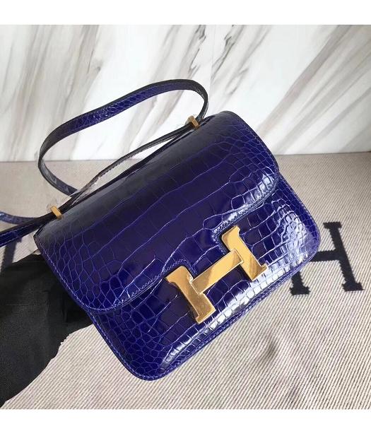 Hermes Constance 18cm Mini Bag Blue Real Croc Leather Golden Metal