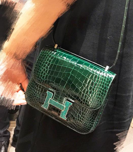 Hermes Constance 18cm Mini Bag Green Real Croc Leather Lizard Metal