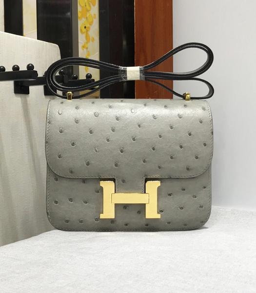 Hermes Constance 18cm Mini Bag Grey Real Ostrich Leather Golden Metal
