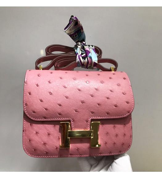 Hermes Constance 18cm Mini Bag Pink Real Ostrich Leather Golden Metal
